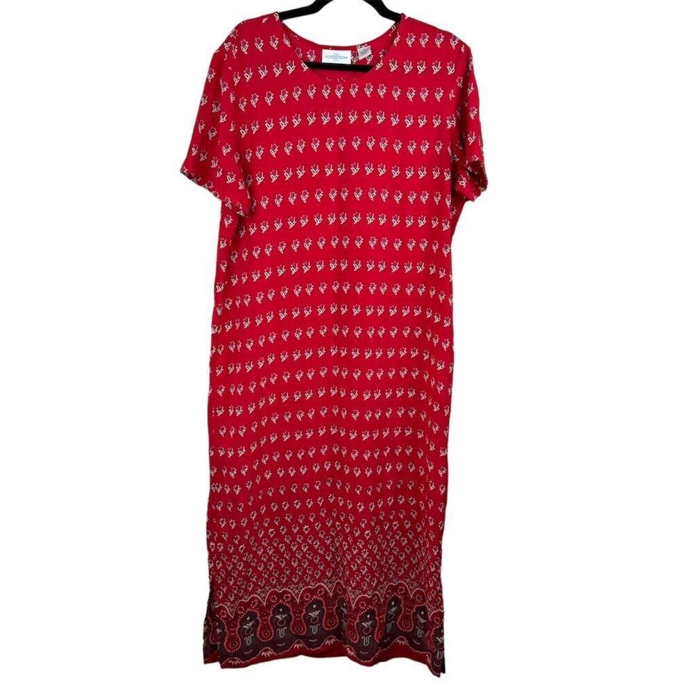 Nordstrom Women's XL Red Floral Shift Dress Knee Length Casual Y2K Prairie